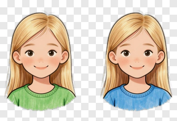 Cartoon Girls With Blonde Hair Wearing Colorful Sweaters PNG