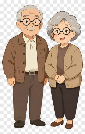 Cartoon Elderly Couple PNG