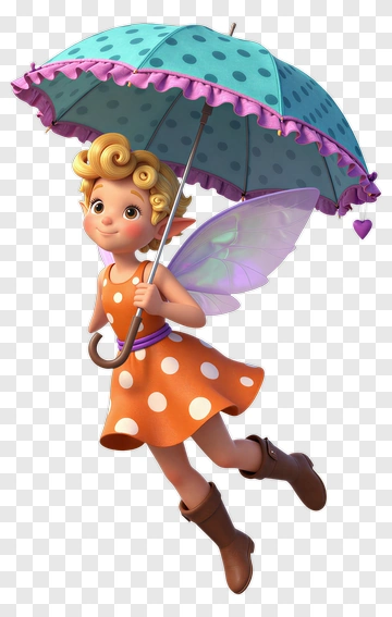 Cartoon Fairy Holding A Polka Dot Umbrella PNG