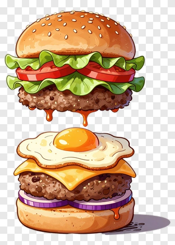 Cartoon Hamburger With Egg And Cheese PNG