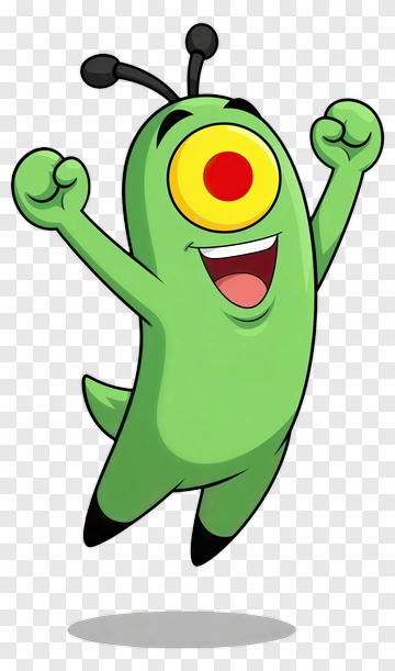 Cartoon Green Character Jumping With Excitement PNG