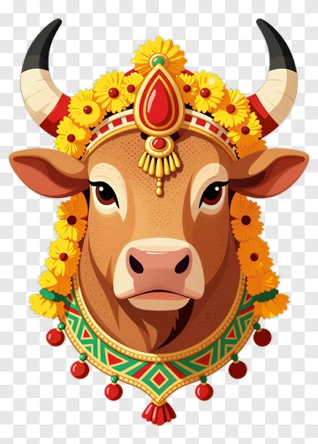 Decorative Cow Head With Floral Ornamentation PNG