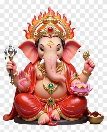 Colorful Ganesha Statue Holding A Lotus PNG