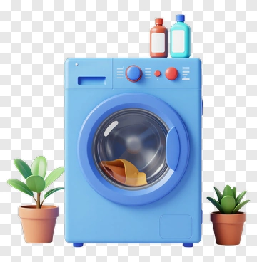 3D Washing Machine With Plants And Detergents PNG