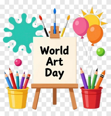 World Art Day Celebration With Paints And Balloons PNG