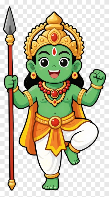 Cartoon Green Deity Holding A Spear PNG