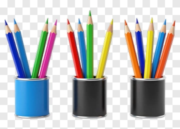 Colorful Pencils In Blue And Black Containers PNG