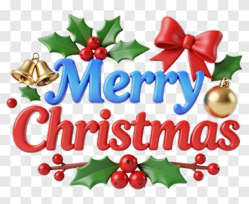 Merry Christmas Greeting With Holly And Bells PNG