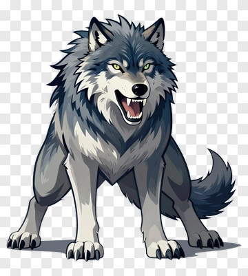 Cartoon Wolf With Snarling Expression PNG