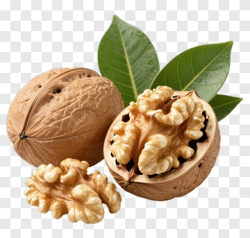 Walnut With Shell And Leaves PNG