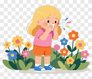 Cartoon Girl Smelling Flowers PNG