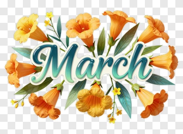 March Floral Design PNG