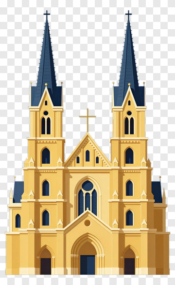 Illustration Of A Yellow Gothic Cathedral PNG