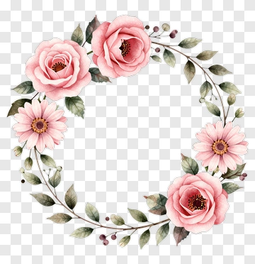 Floral Wreath With Pink Roses And Leaves PNG