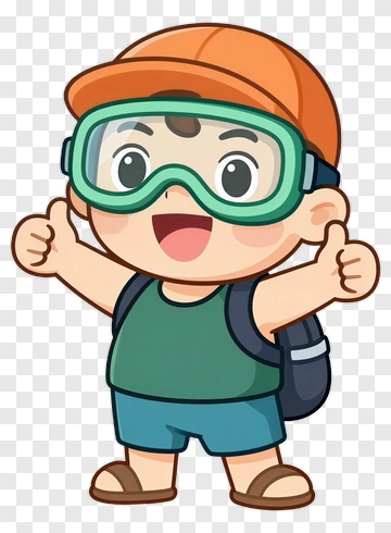Cartoon Boy With Backpack And Goggles PNG