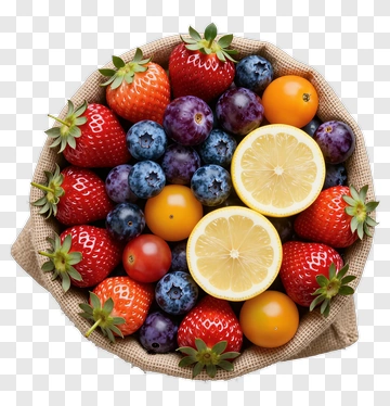 Colorful Fruit Basket With Strawberries And Lemons PNG