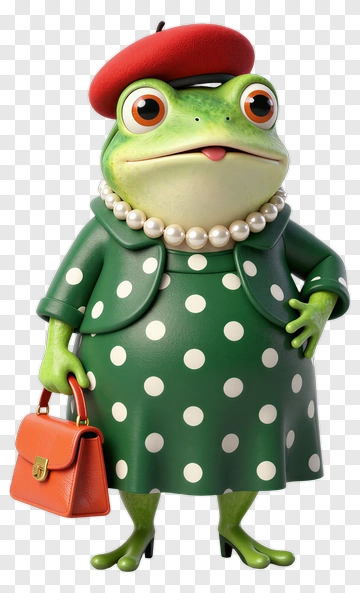 Cartoon Frog Wearing A Green Polka Dot Dress PNG