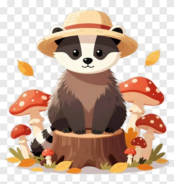 Cartoon Raccoon Sitting On A Tree Stump PNG
