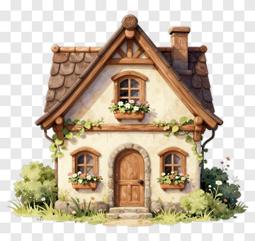 Charming Cottage With Flower Boxes PNG