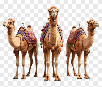 3D Camels With Colorful Saddle Decorations PNG