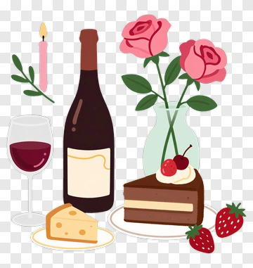Romantic Dinner Setup With Wine And Cake PNG