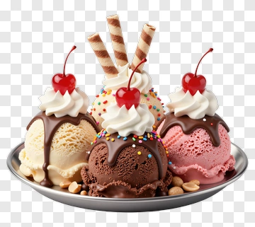 Ice Cream Sundae With Cherries And Wafers PNG