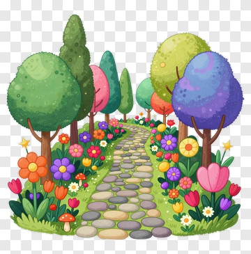 Colorful Tree-Lined Pathway In A Garden PNG