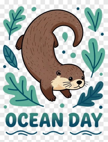 Cartoon Otter Celebrating Ocean Day PNG