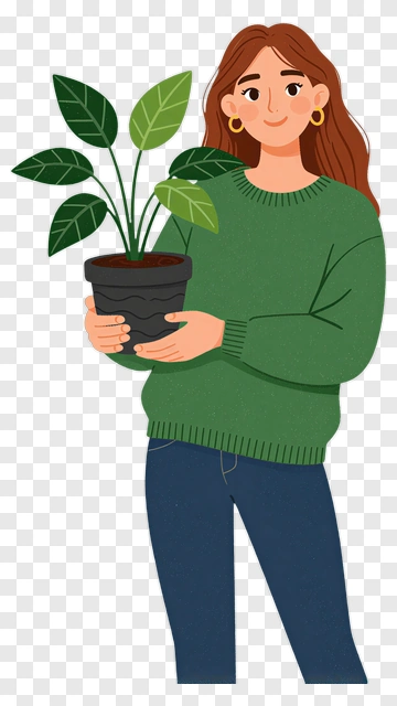 Woman Holding A Potted Plant PNG