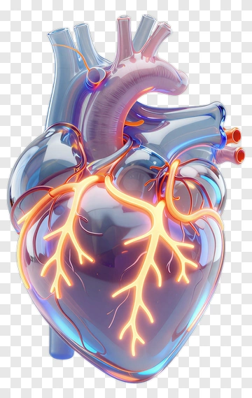 3D Heart Model With Glowing Arteries PNG