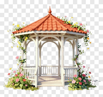 Garden Gazebo Surrounded By Flowers PNG