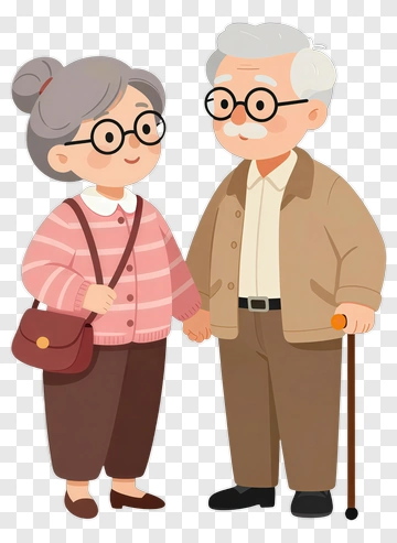 Cartoon Elderly Couple Holding Hands PNG