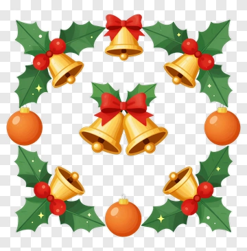 Christmas Wreath With Bells And Ornaments PNG