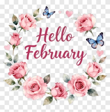 Floral Wreath With Roses And Butterflies For February PNG