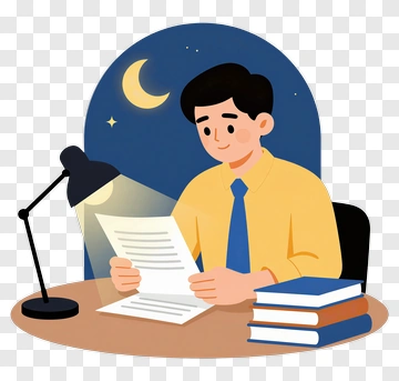 Student Reading At A Desk Under A Lamp PNG
