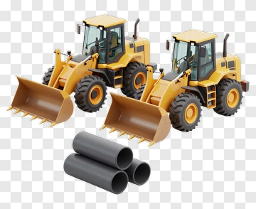 Construction Equipment With Loaders And Pipes PNG