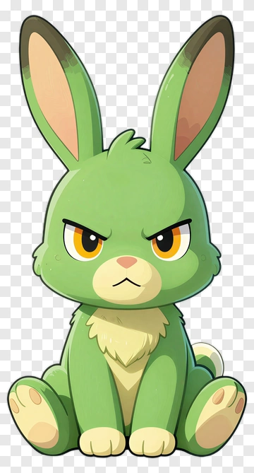 Cartoon Green Rabbit With An Angry Expression PNG