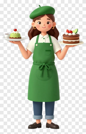 3D Baker Holding Cakes And Pastries PNG