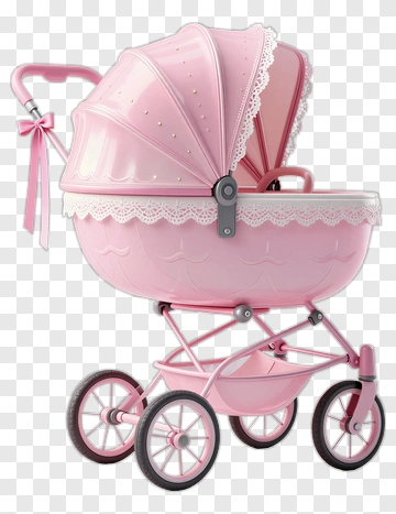 Pink Baby Stroller With Lace Trim PNG