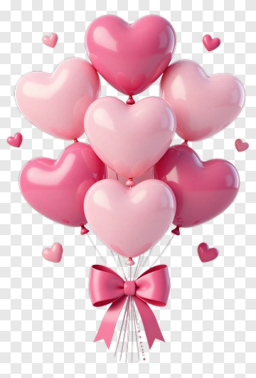 Heart-Shaped Balloons With Pink Bow PNG