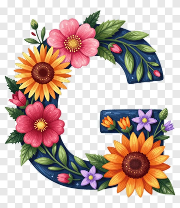 Floral Letter G With Colorful Flowers PNG