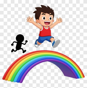 Cartoon Boy Jumping Over A Rainbow PNG