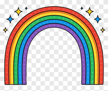Colorful Cartoon Rainbow With Stars PNG