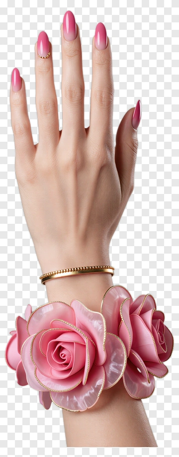 Hand Wearing A Pink Rose Bracelet PNG