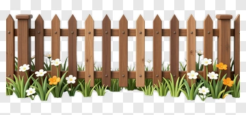 Wooden Fence With Flowers And Grass PNG