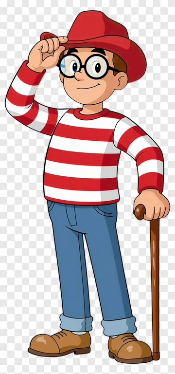 Cartoon Character Wearing A Red And White Striped Shirt PNG