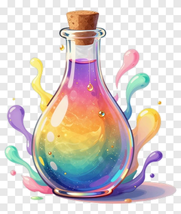 Colorful Potion Bottle With Splashes PNG