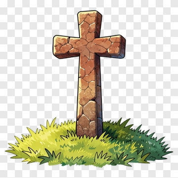 Cartoon Stone Cross On Grass PNG