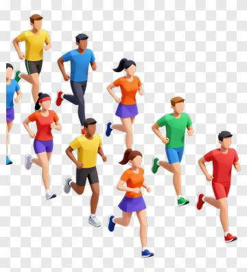 Group Of People Running In Colorful Sports Attire PNG