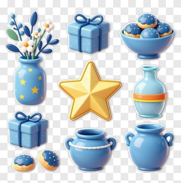 Colorful Blue Decorative Objects And Gifts PNG